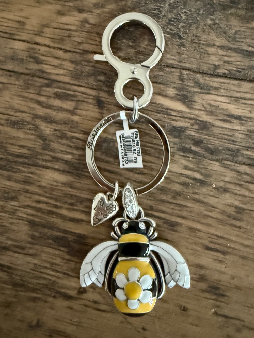 NWT Brighton Bee Handbag Fob Keychain Silver Yellow Enamel